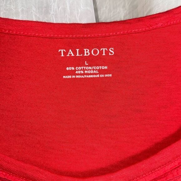 Talbots L Red Crochet Lace Pleated Front Short Sleeve Cotton Modal Tee - Picture 7 of 11